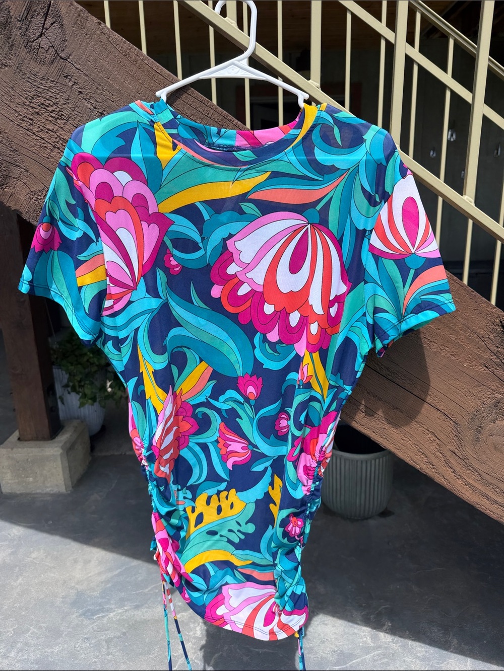 Trina Turk size LG coverup. Vibrant Floral Drawstring Tunic - Multicolor